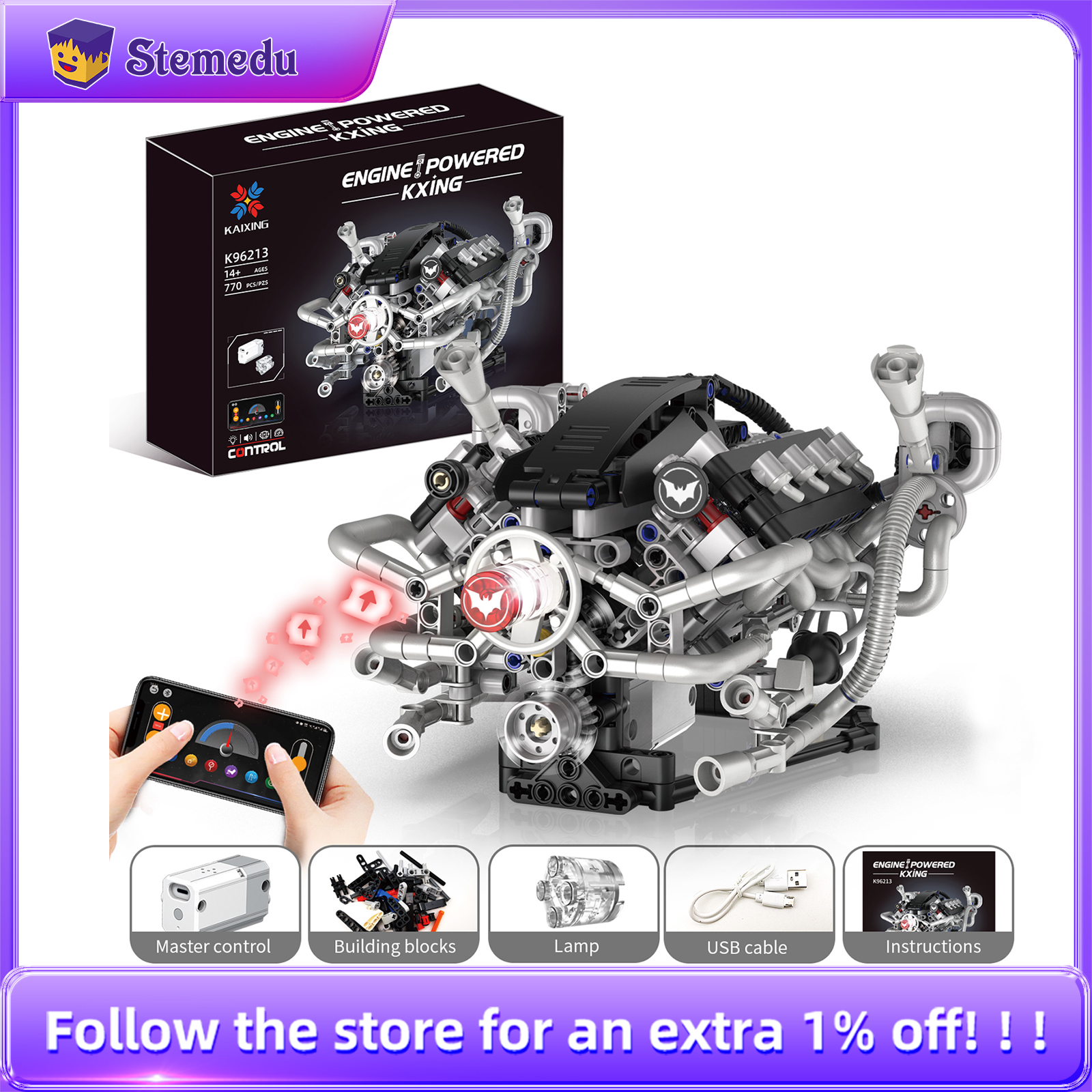 K96213 770pcs V8 Engine Model  - Model Kit V8 review and price